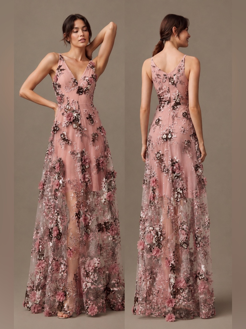 NWT Dress The Population Anthropologie Sidney Embroidered 3D Floral Gown Small - Picture 4 of 8
